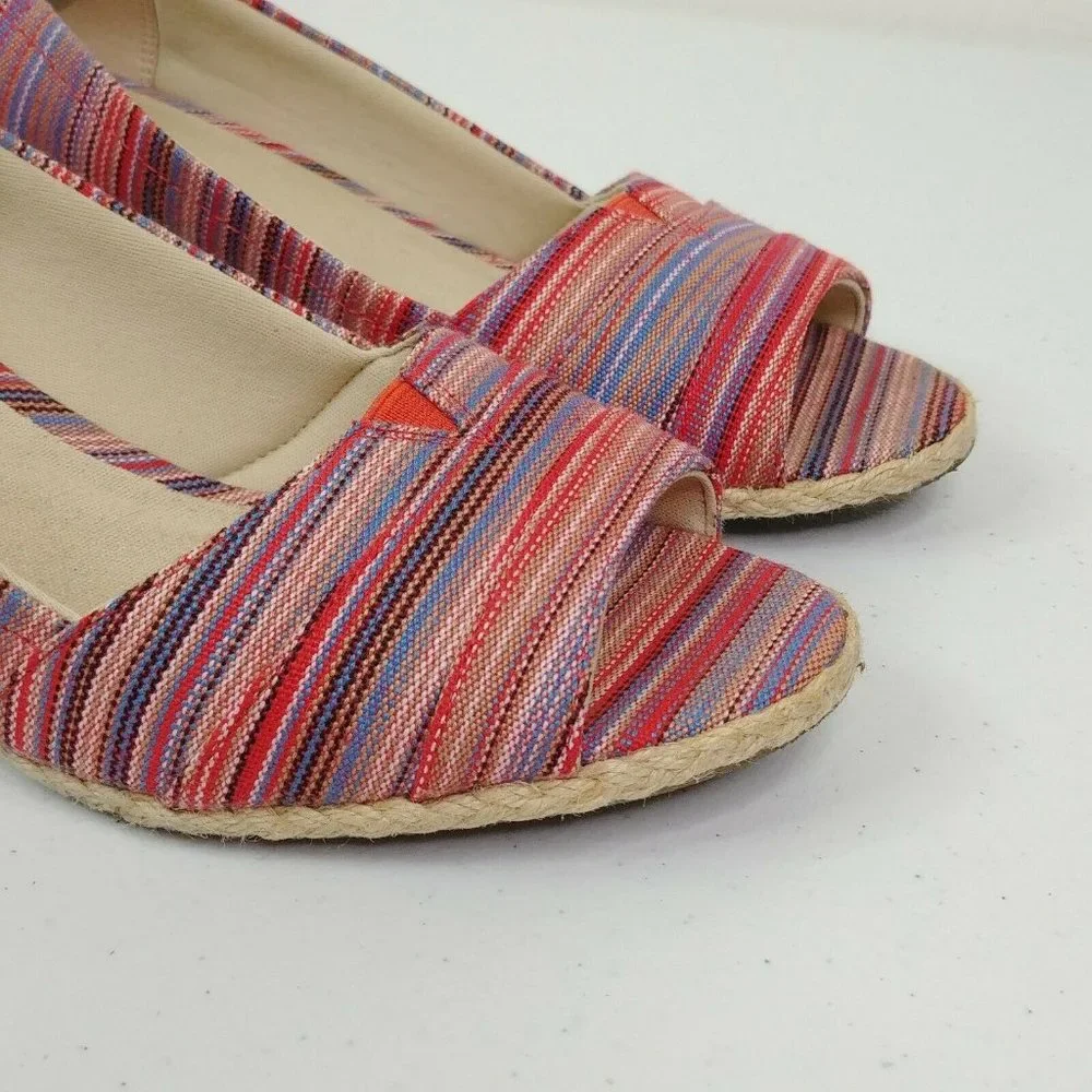 Coach And Four Lucine Stripe Peep Toe Espadrille Wedge Shoes Women's Size 9